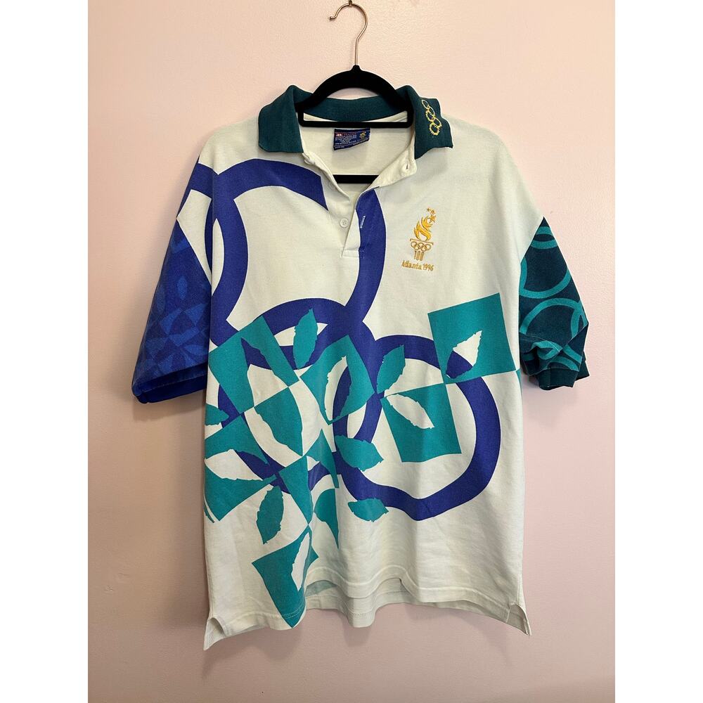 Vintage 1996 Atlanta Olympics Hanes Official Abstract 90s Polo Shirt XL